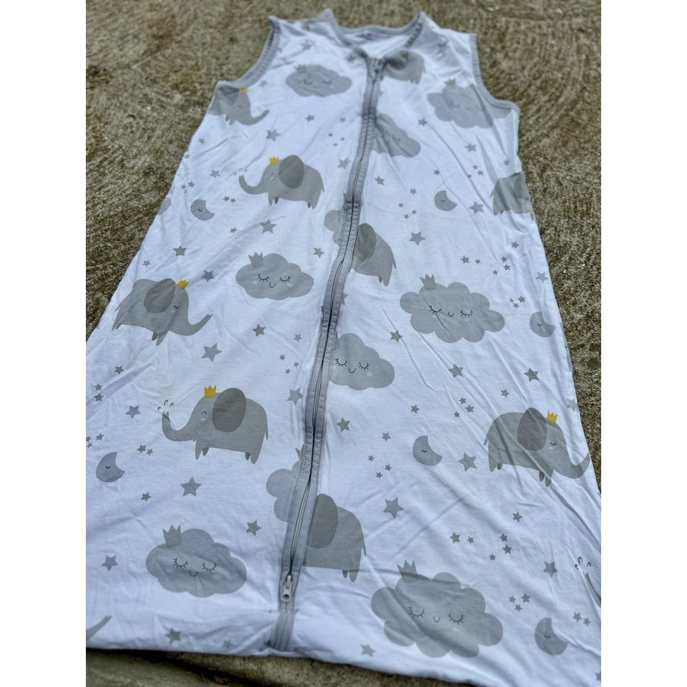 Sleeping Bag XL Gray White Elephants Clouds Stars Unisex Wearable Blanket